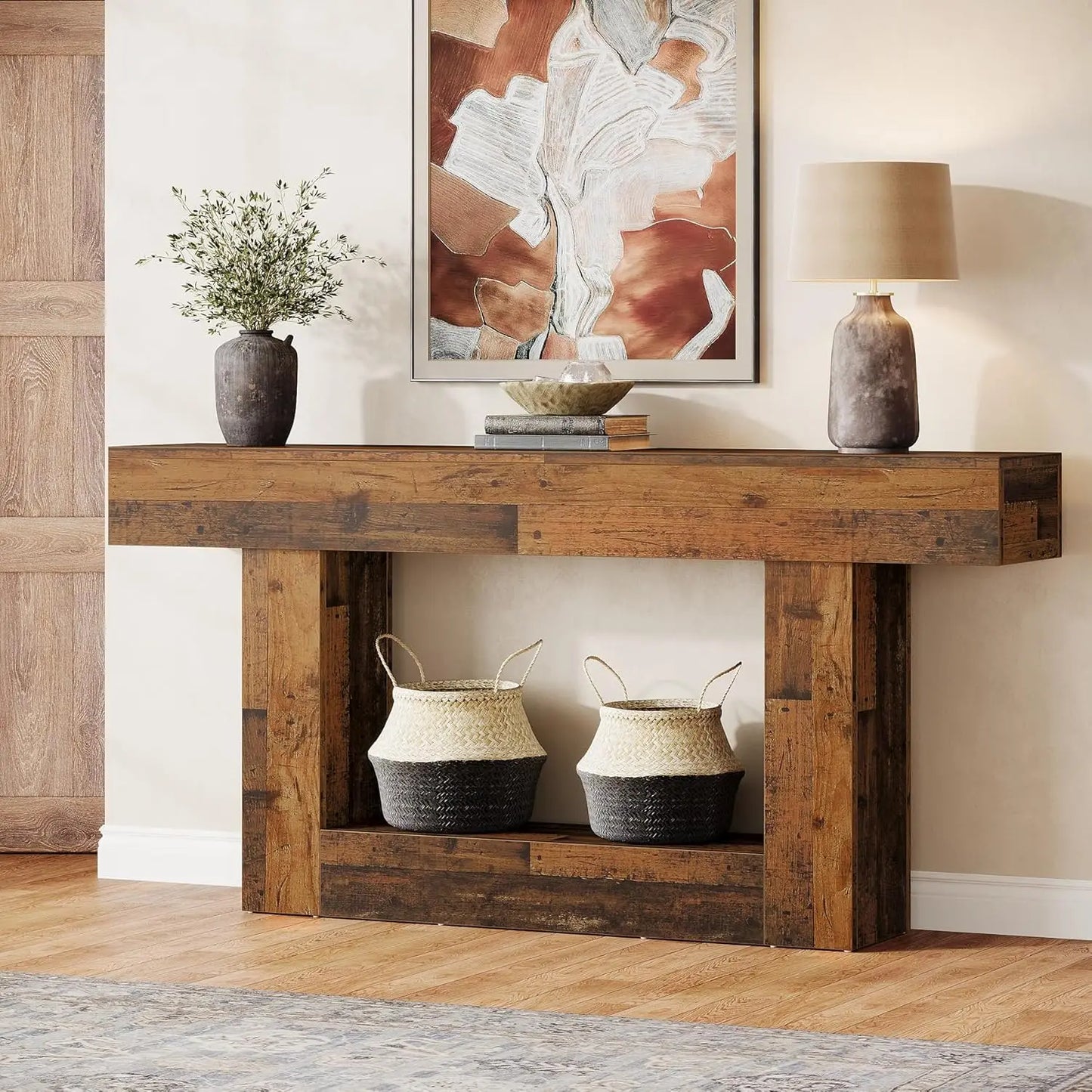 Tribesigns Farmhouse 2-Tier Entryway Console Table With U-Shaped Base