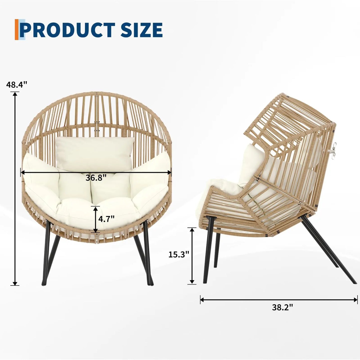 HiMISS Outdoor Wicker Egg Chair Rocker Papasan Lounge Chair with Cushion