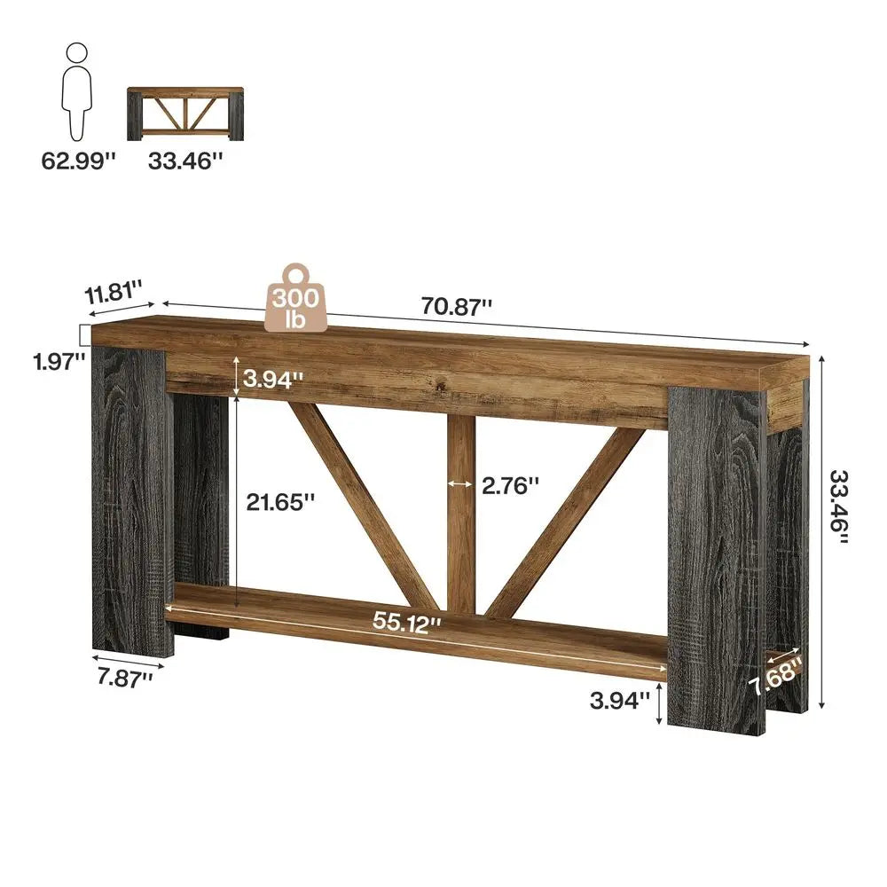 Narrow Farmhouse Console Table With Storage Shelf For Hallway