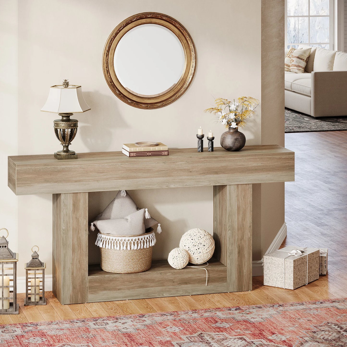 Tribesigns Farmhouse 2-Tier Entryway Console Table With U-Shaped Base