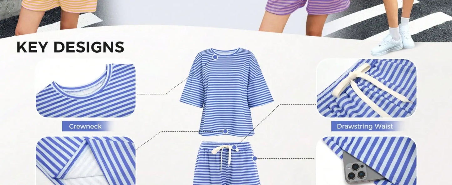 Fisoew Striped Athleisure 2 Piece Lounge Set For Women