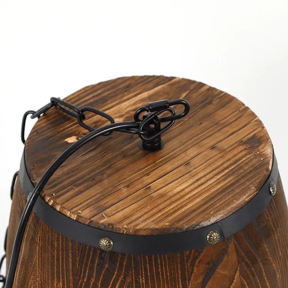 Hanging Vintage Wine Barrel Light Rustic Wooden Ceiling Lamp