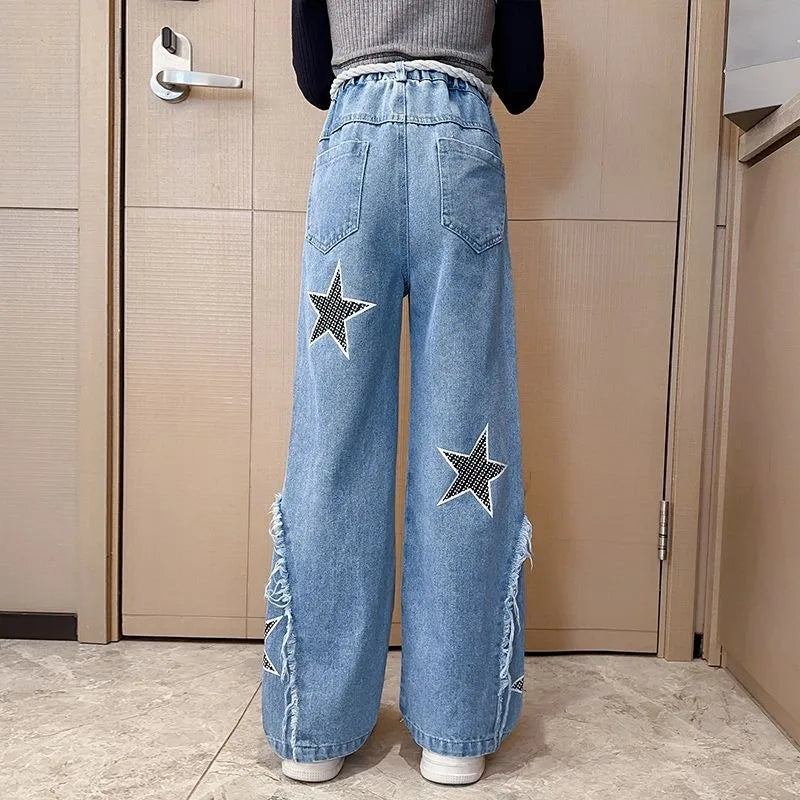 Shangkaka Girls Jeans Ankle Length Loose Fit School Wear