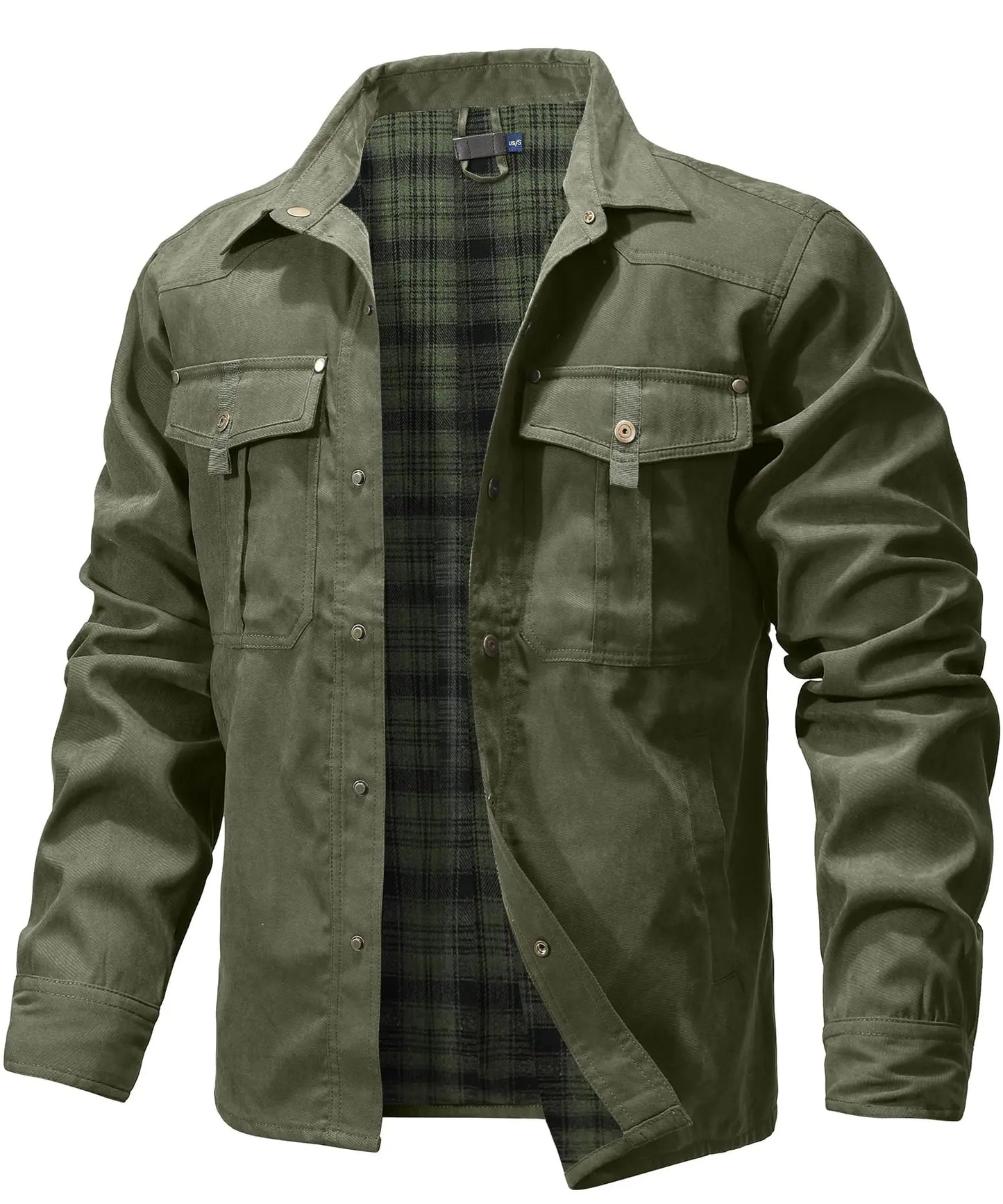 Mens Flannel Lined Shacket Jacket With Snap Buttons For Everyday