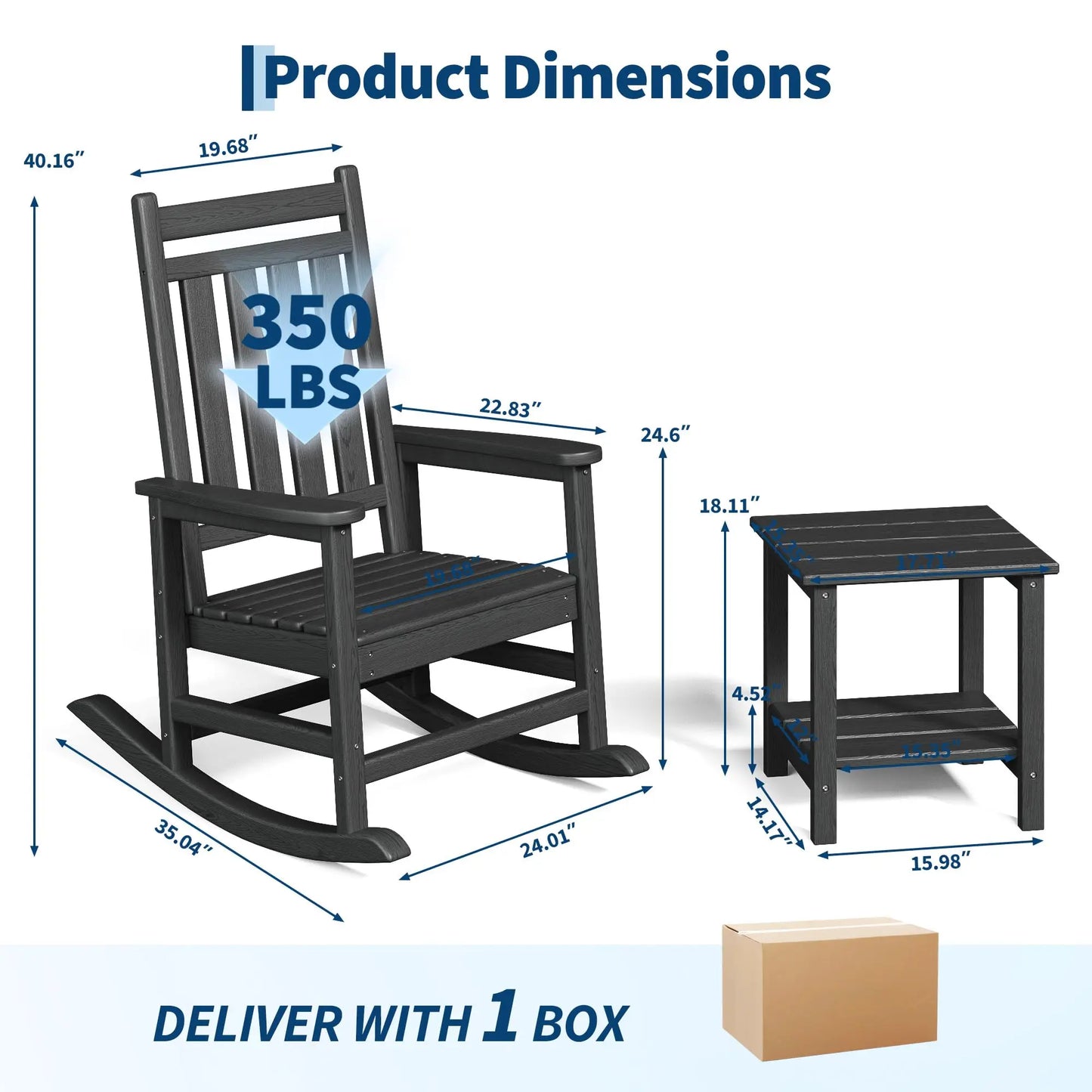 HDPE Rocking Chair Set Of 2 With Side Table Furniture