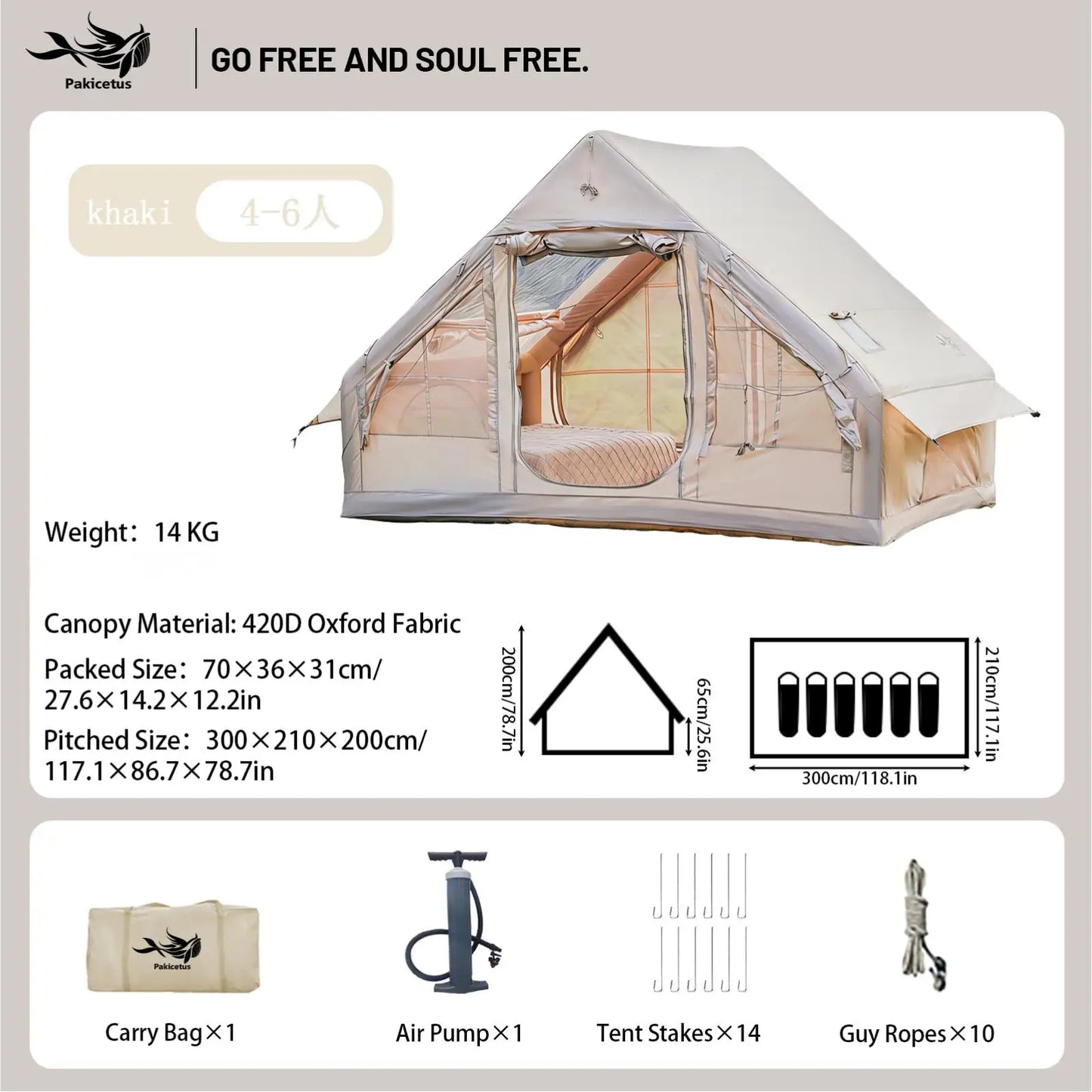 Pakicetus Quick Setup Inflatable Camping Tent With Carry Bag