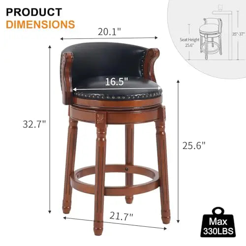 Leather Wooden Bar Stool With Back 29.5 Swivel Bar Chair