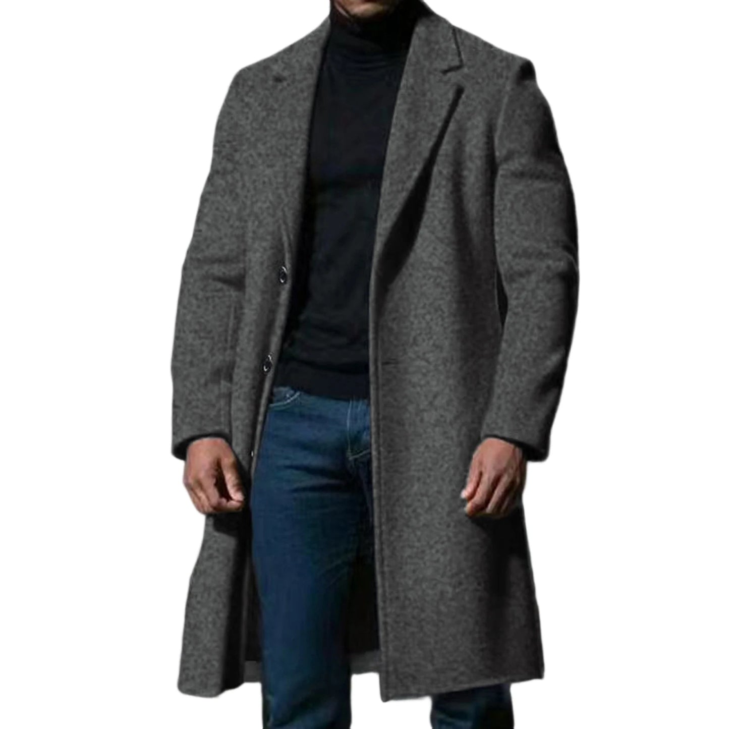 NONECN Mens Classic Wool Blend Pea Coat With Notched Lapel Overcoat