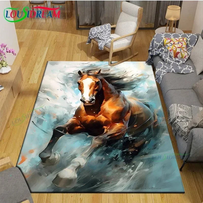 3D Horse Painting Carpet Anti Slip Living Room Rug