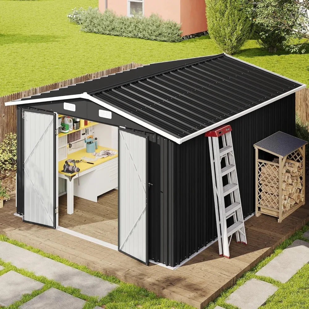 Outdoor Storage Shed With Double Hinged Door For Garden Utility