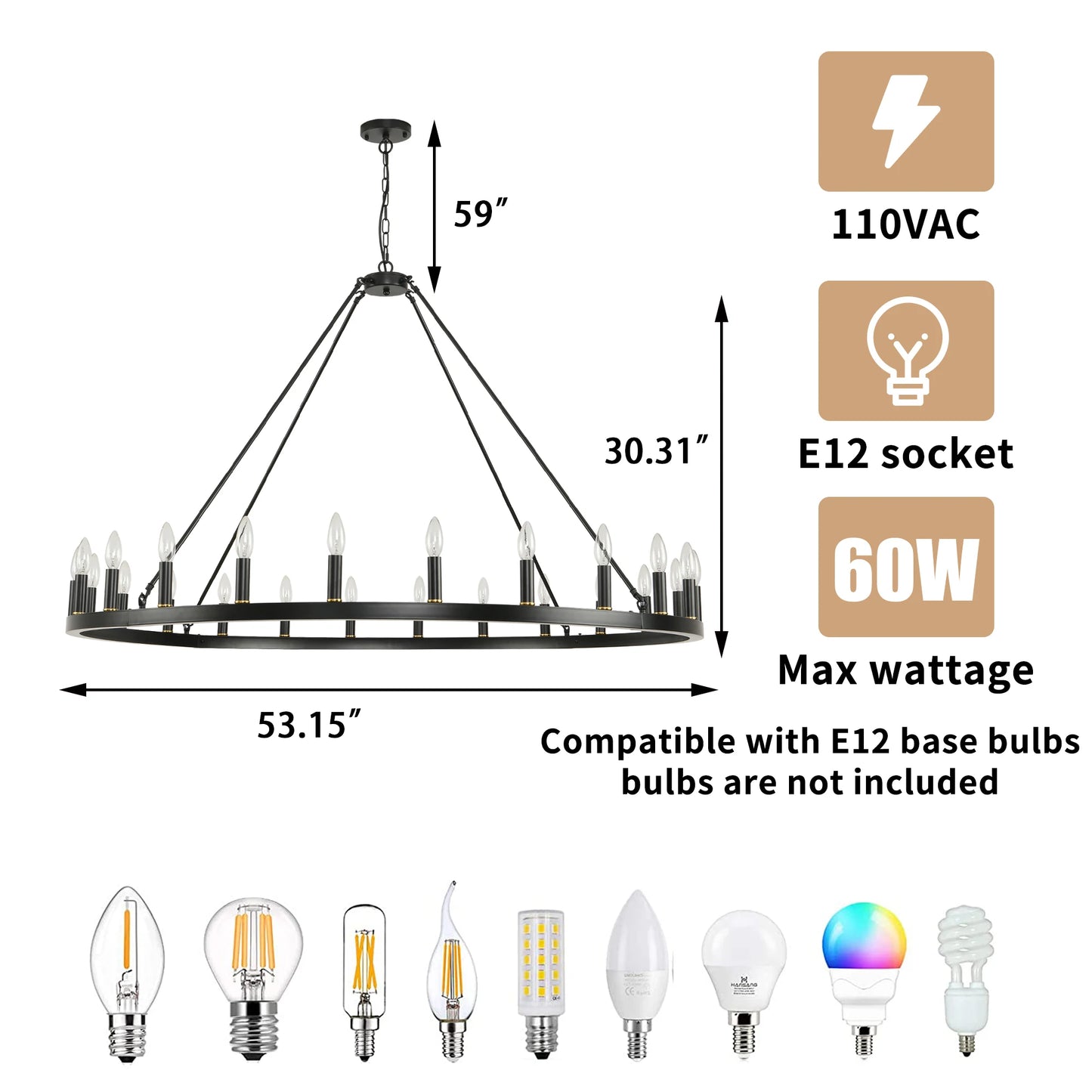 Wagon Wheel Chandelier 24 Lights Modern Rustic Farmhouse Pendant