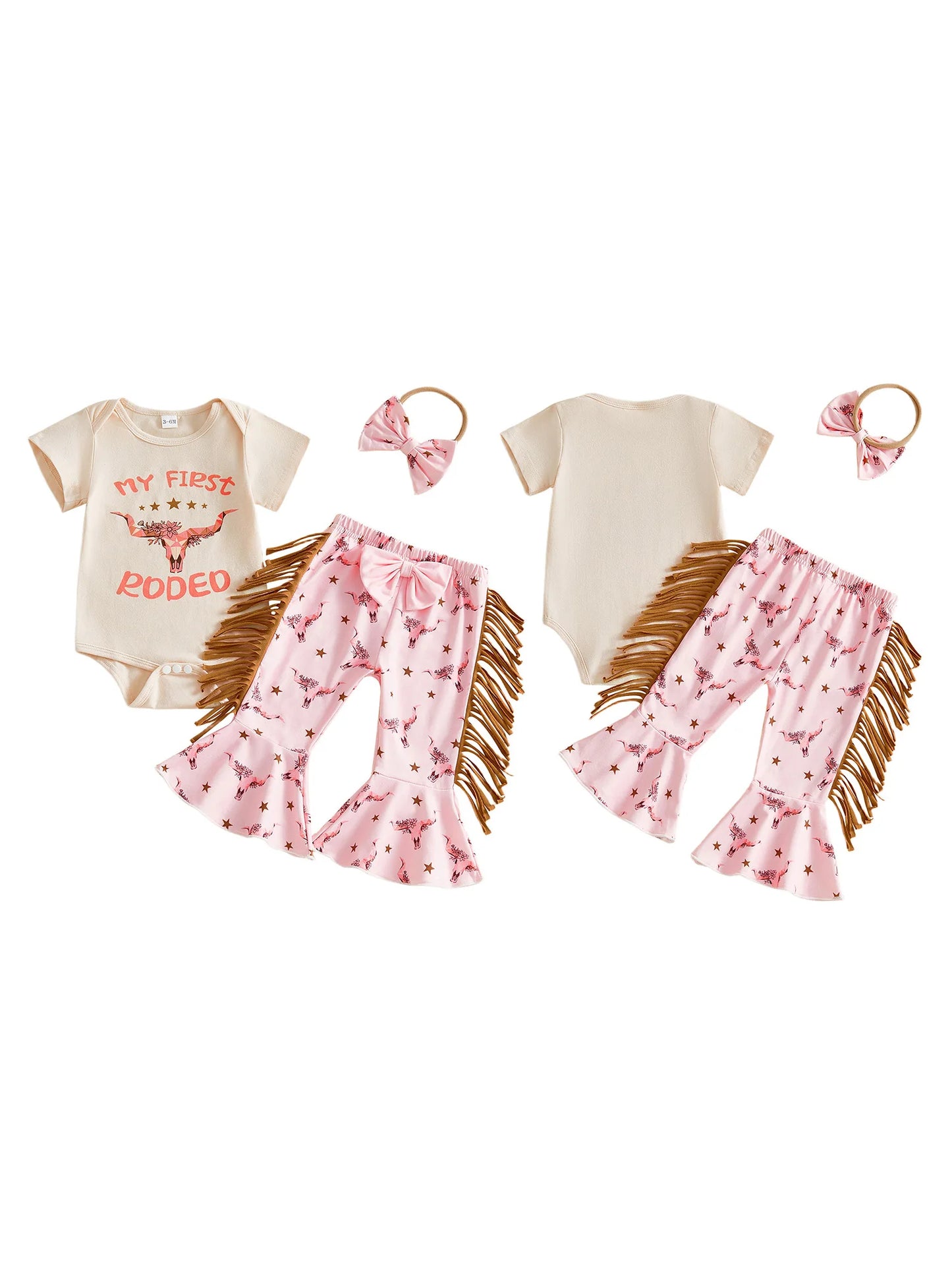 Toddler Girls Cowgirl Style Short Sleeve Romper Headband Set