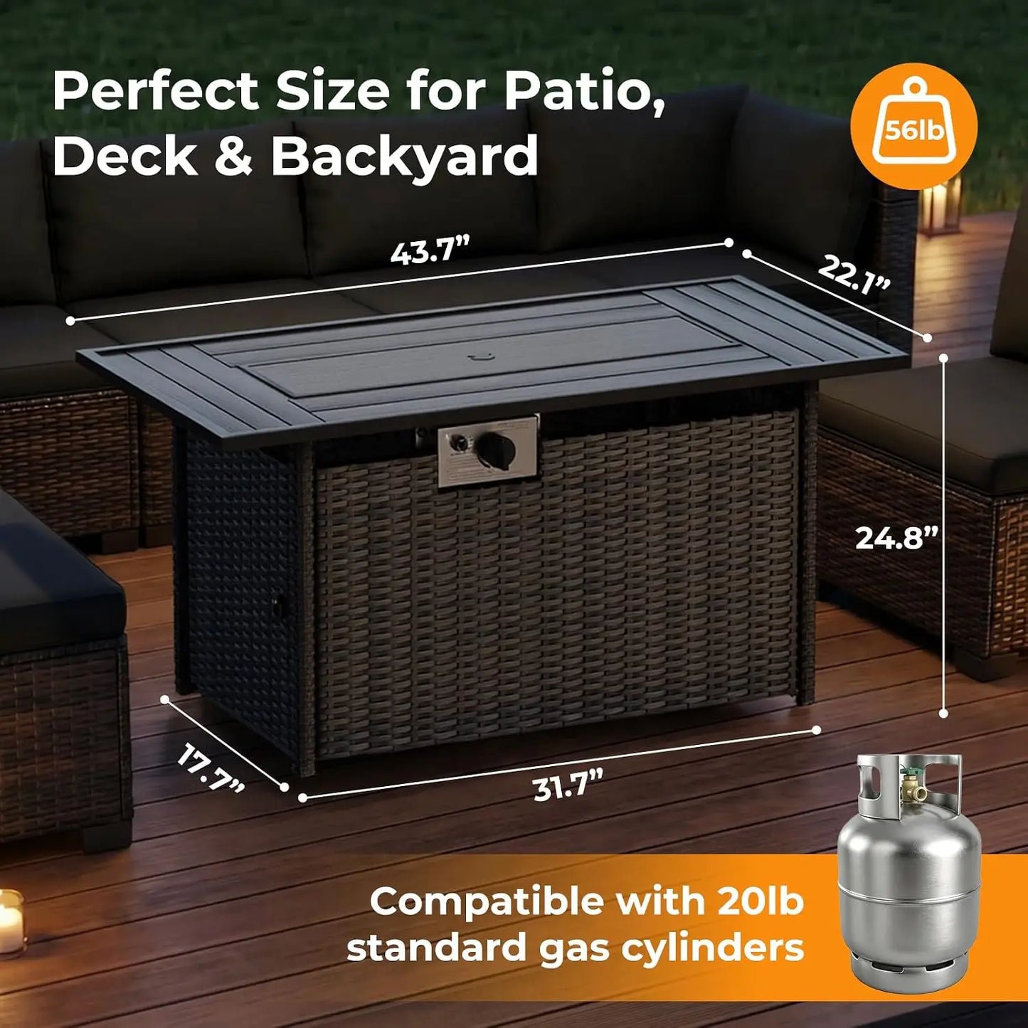 Wicker Patio Outdoor Conversation Set With Propane Fire Pit Table