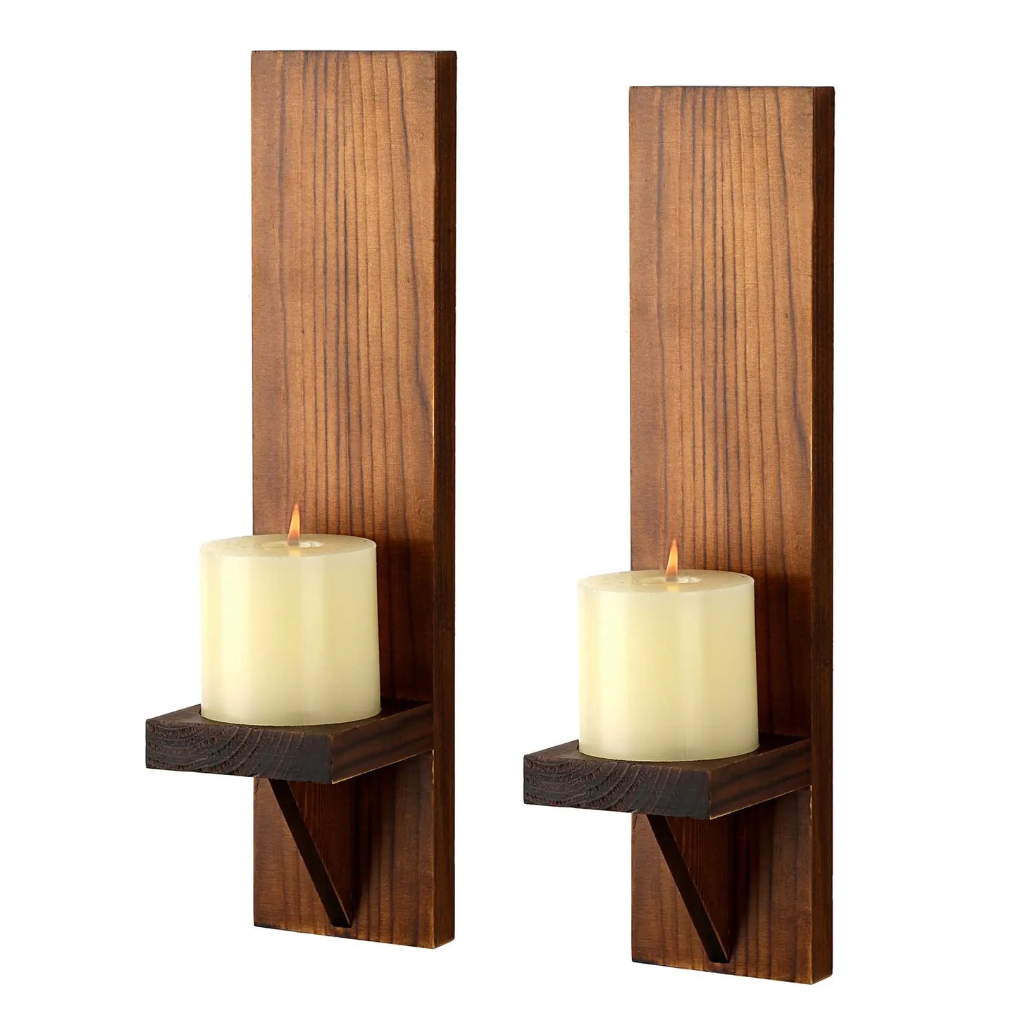 Rustic Wooden Wall Candle Sconces Set