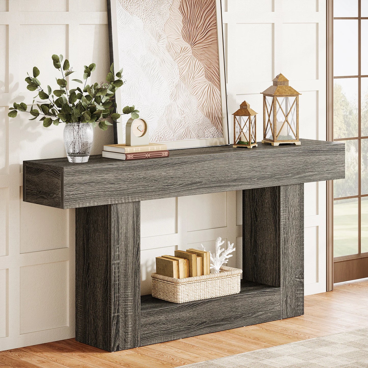 Tribesigns Farmhouse 2-Tier Entryway Console Table With U-Shaped Base