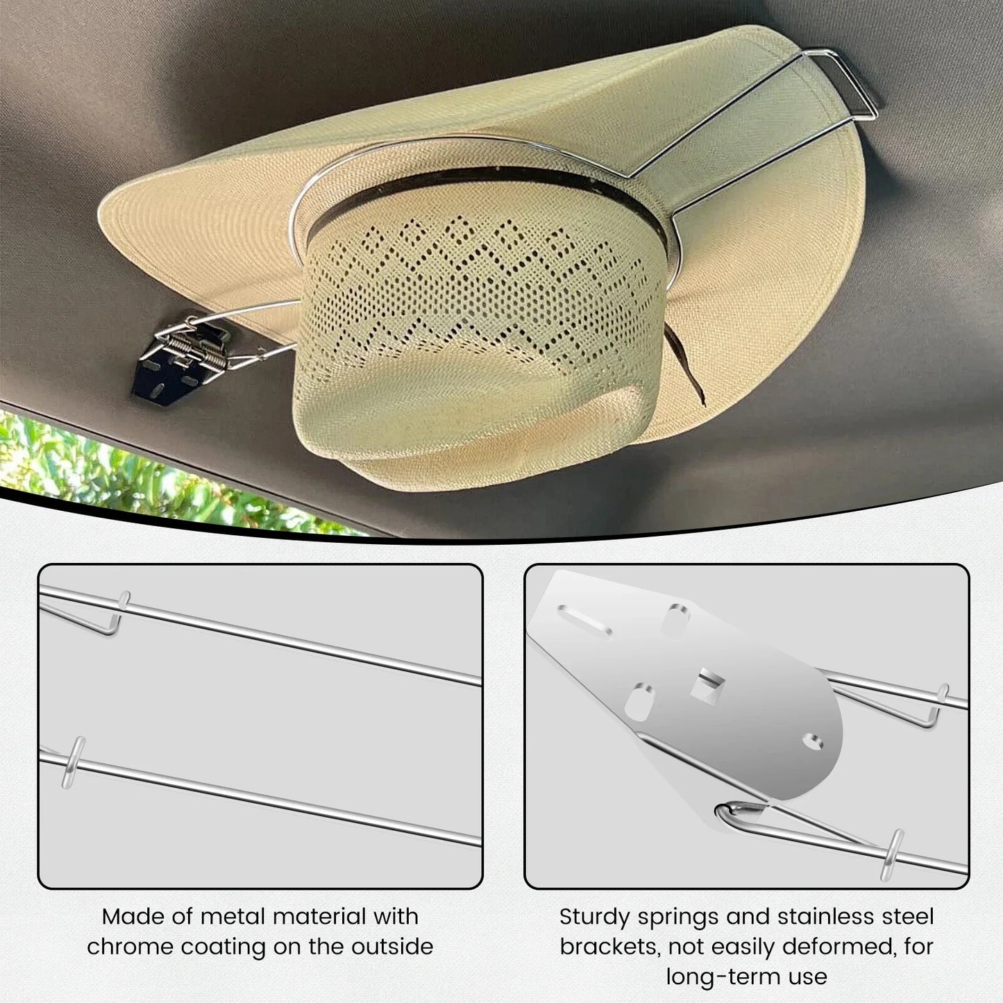 Stainless Steel Car Cowboy Hat Rack With Built In Spring Holder