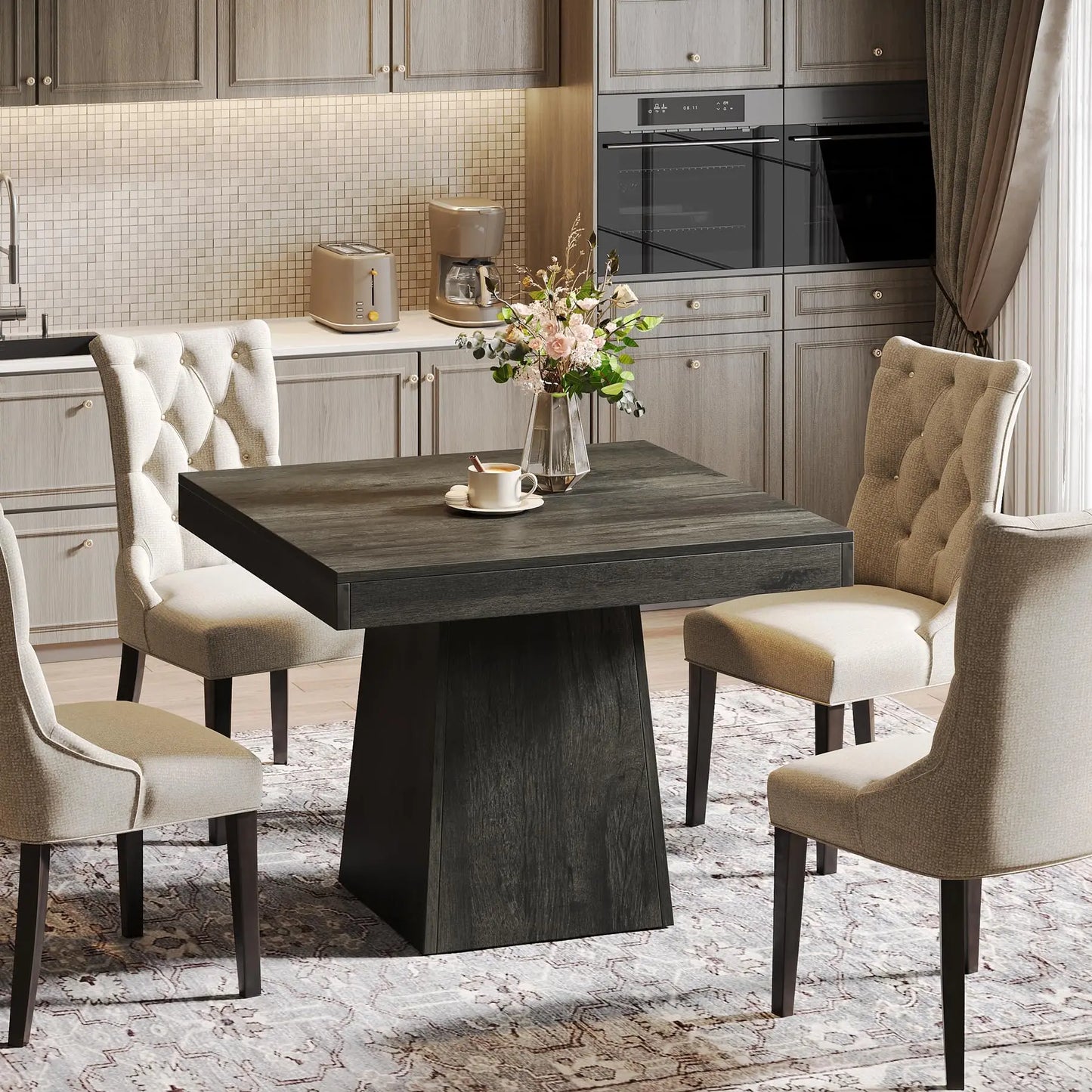 Tribesigns Square Dining Table For Four With Pedestal Base