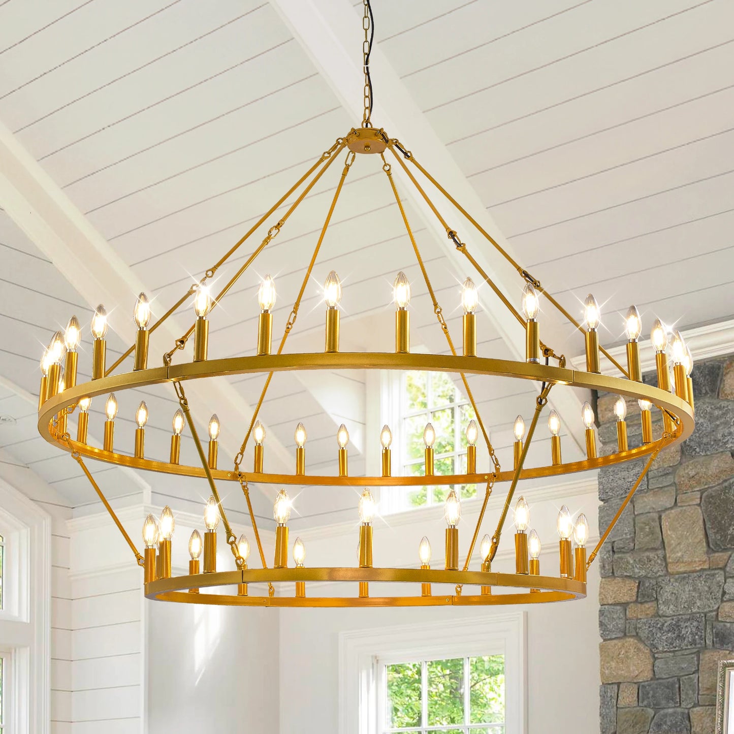 Wagon Wheel Chandeliers Pendant Light Iron Dimmable Two Tier Farmhouse