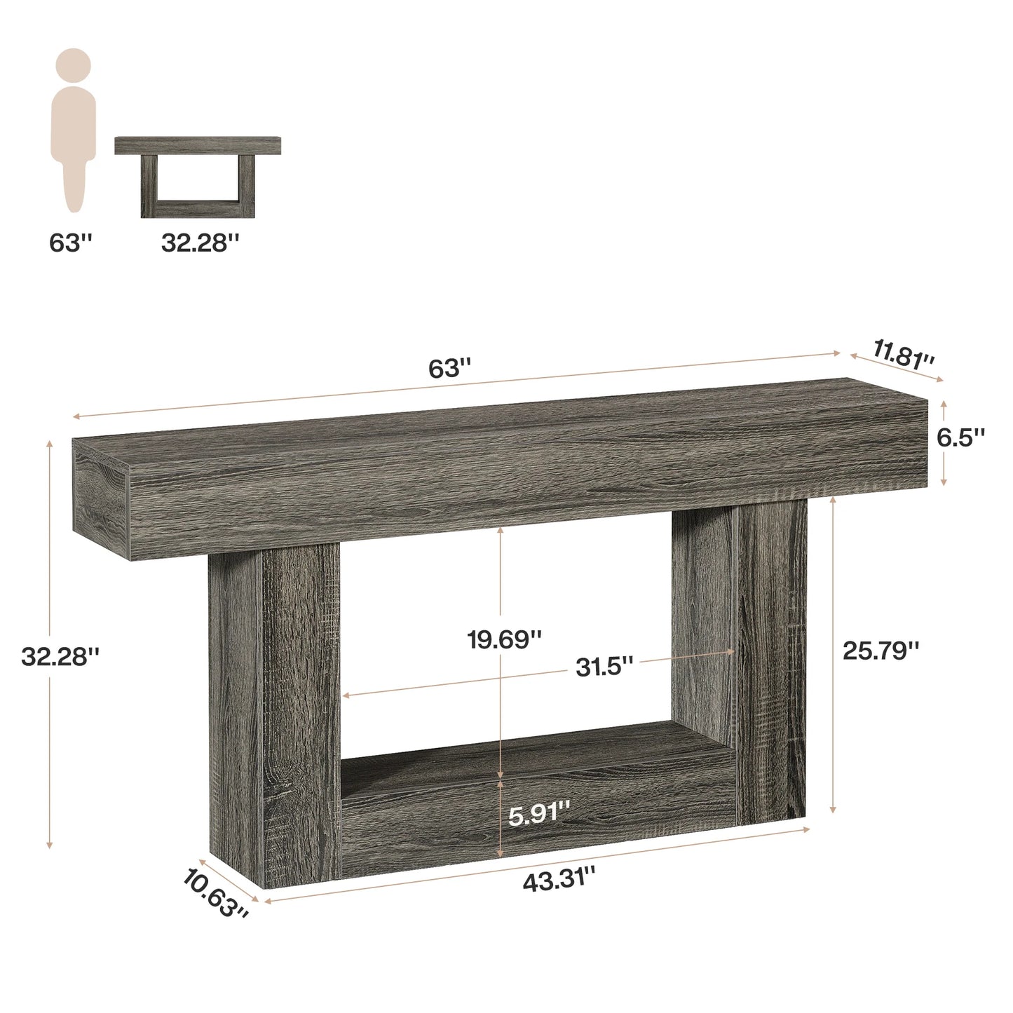 Tribesigns Farmhouse 2-Tier Entryway Console Table With U-Shaped Base