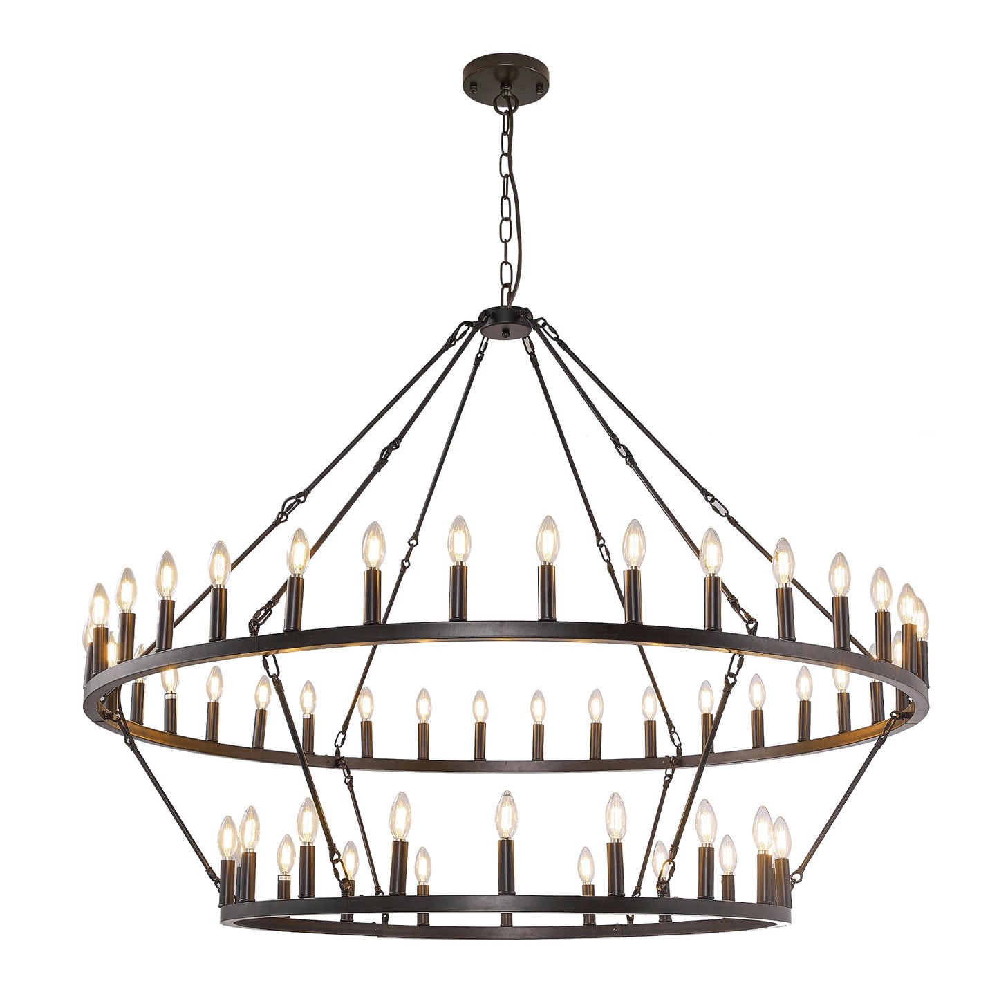 Wagon Wheel Chandeliers Pendant Light Iron Dimmable Two Tier Farmhouse