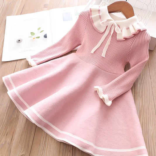 KLFLG Girls Knitted Cotton Polyester Sweater Dress Casual Princess