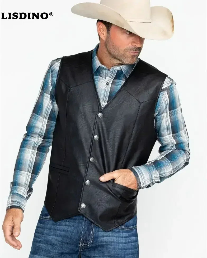NONECN LisdinoMen Soft Leather Vest For Men Western Biker Attire