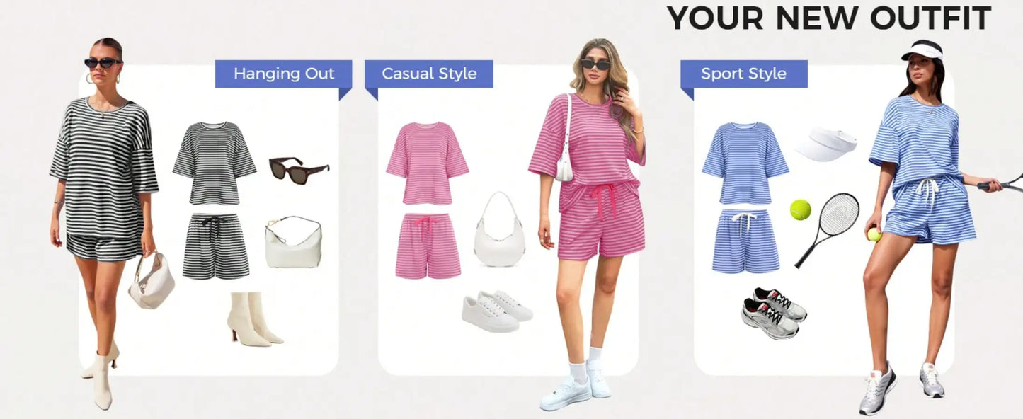 Fisoew Striped Athleisure 2 Piece Lounge Set For Women