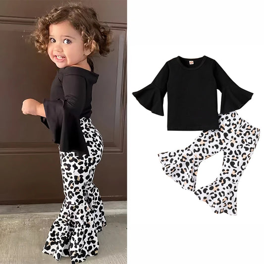 YTYINCN Leopard Print Baby Girl Sets Pullover Top And Bellbottoms
