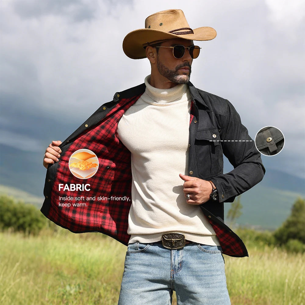 Mens Flannel Lined Shacket Jacket With Snap Buttons For Everyday