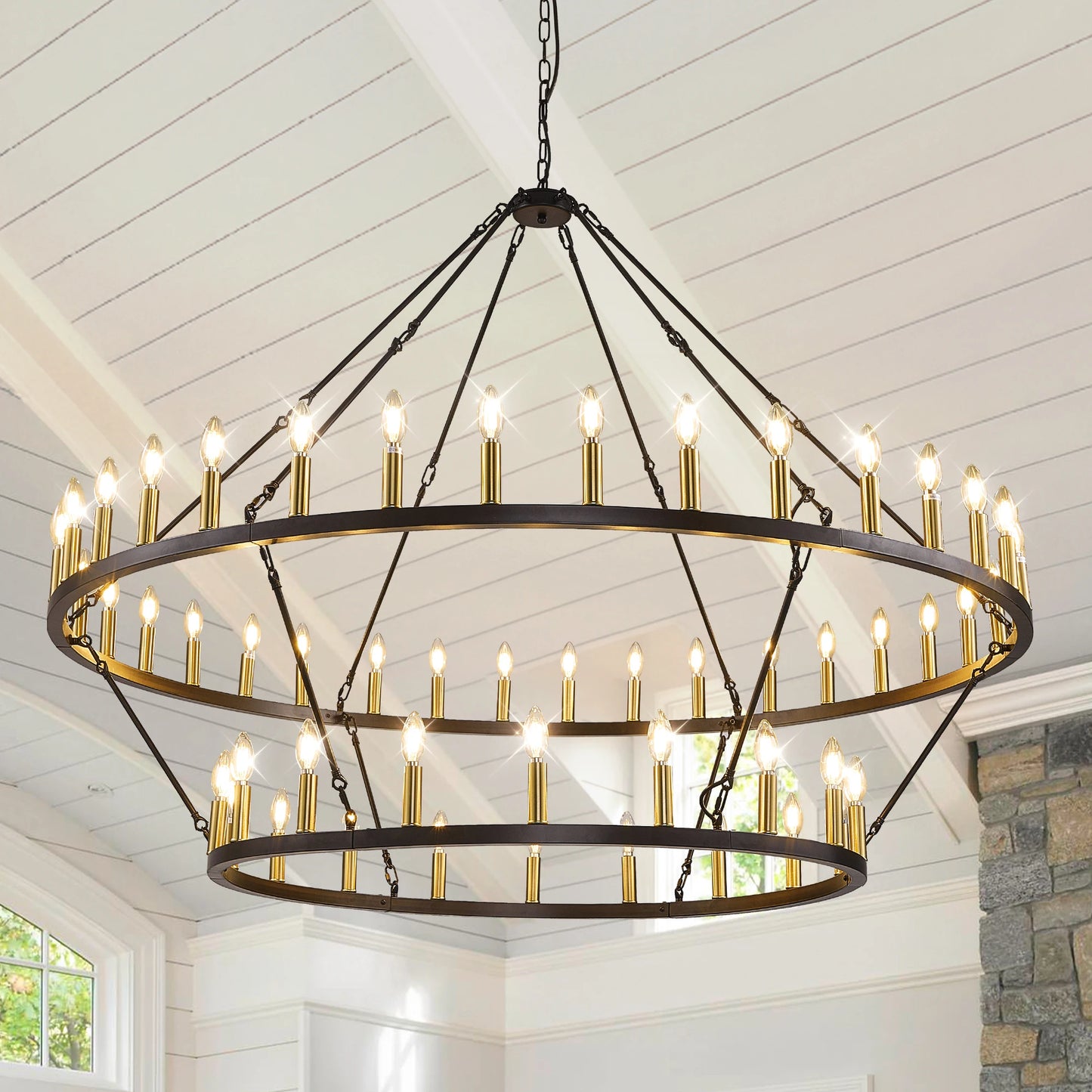 Wagon Wheel Chandeliers Pendant Light Iron Dimmable Two Tier Farmhouse