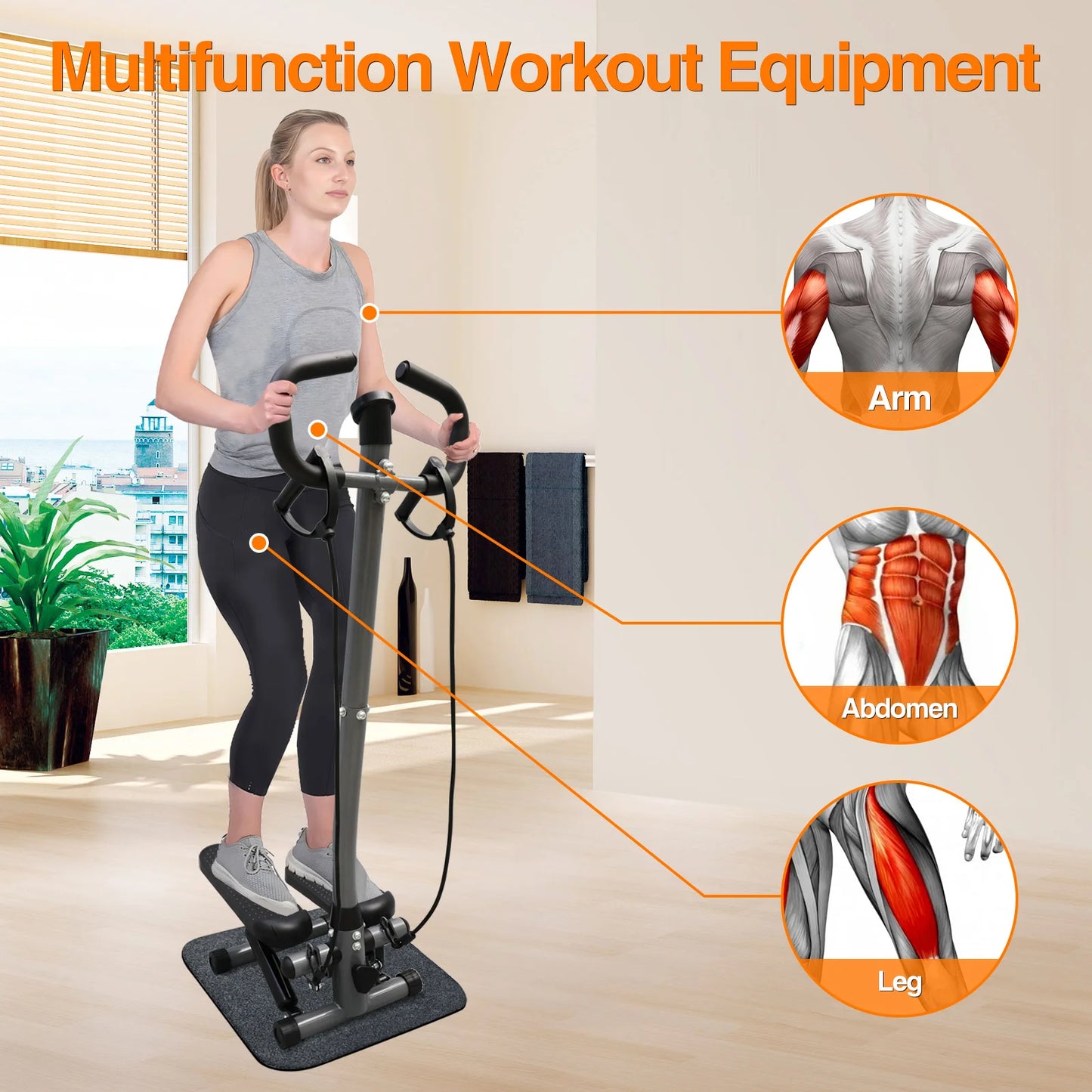 Multifunctional Exercise Stepper Machine With LCD Monitor And Resistance Bands