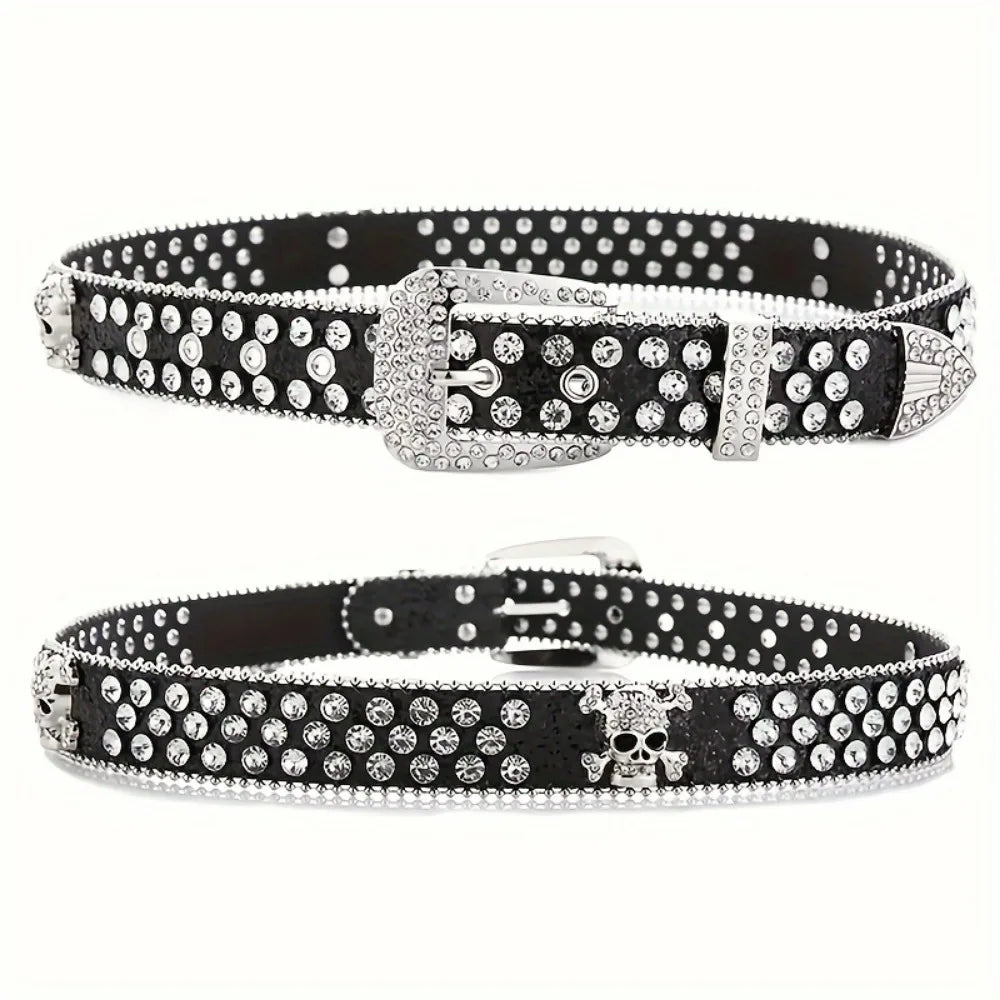Rhinestone Western Cowgirl Belt PU Leather for Women