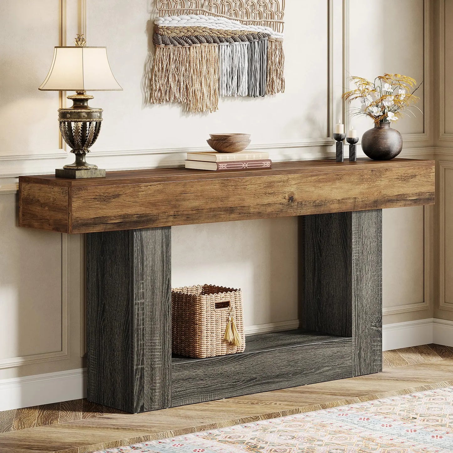 Tribesigns Farmhouse 2-Tier Entryway Console Table With U-Shaped Base
