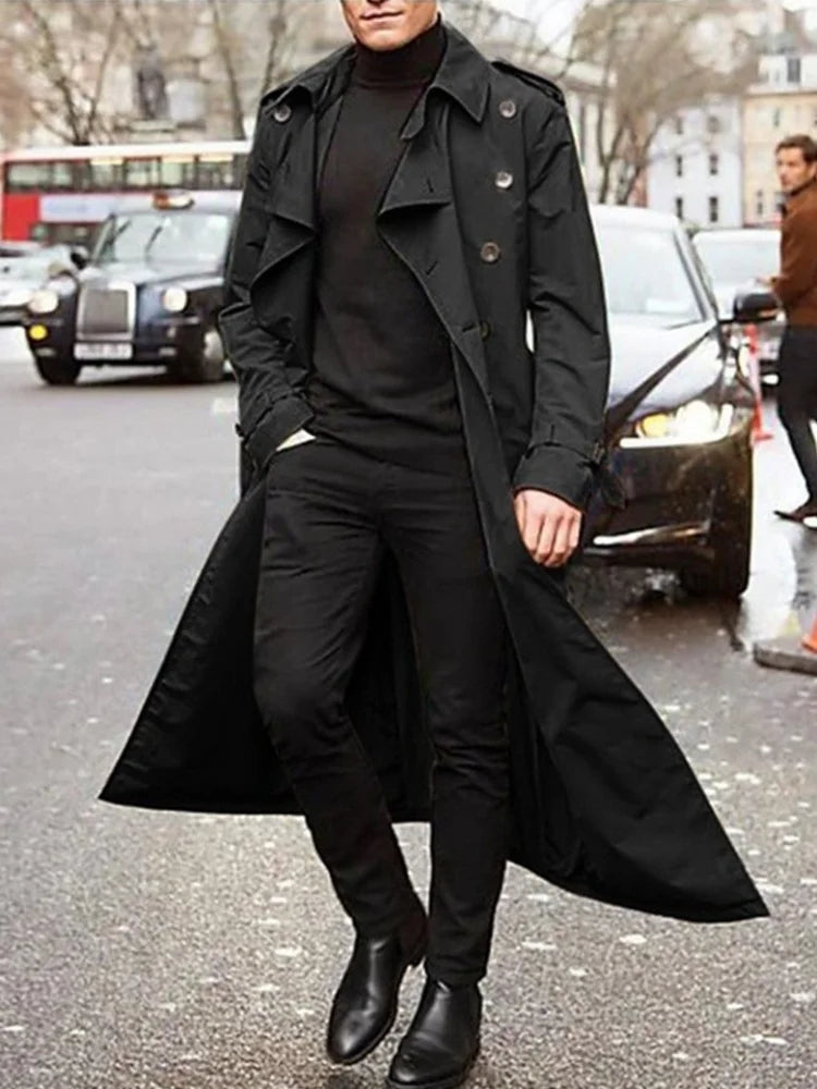 RVHSWDSCN Streetwear Trench Coat Mens Overlong Epaulets Jacket