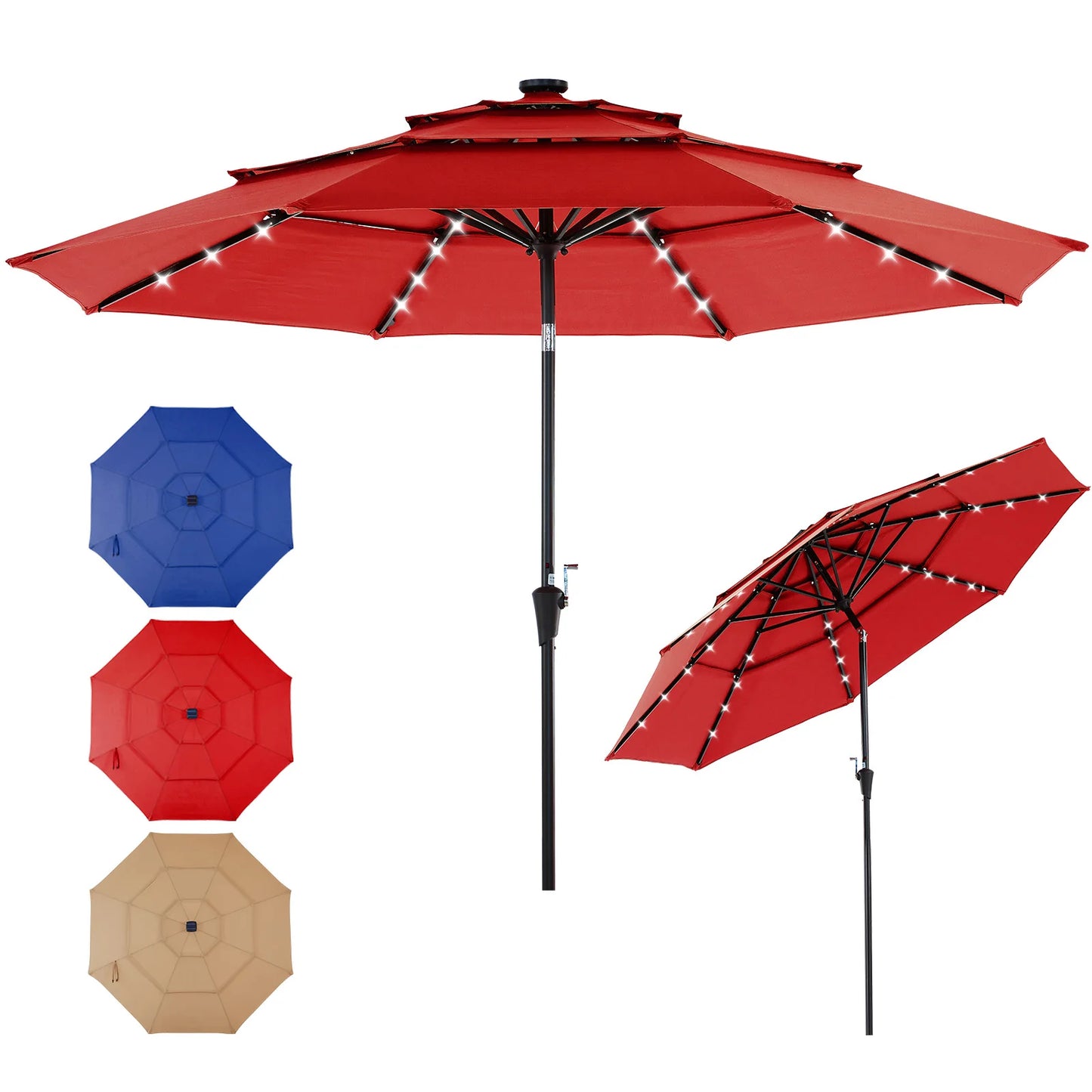 Solar Patio Umbrella With 32 LED Lights Tilt Adjustment Lift