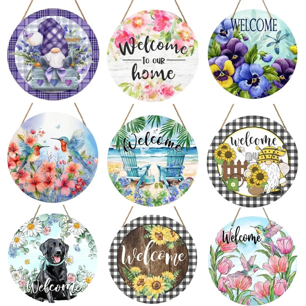 Spring Flowers Hummingbird Round Wooden Sign for Farmhouse Decor