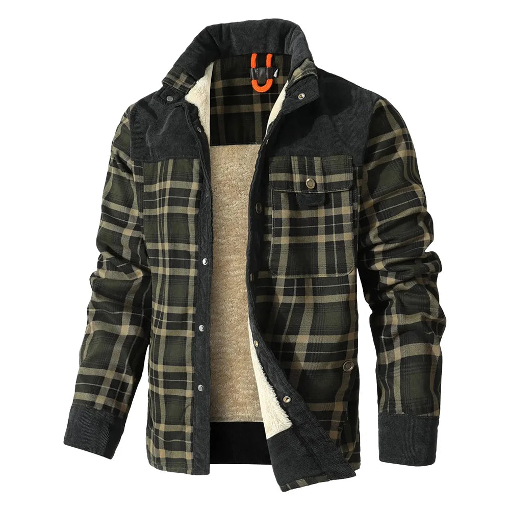 NONECN Men's Winter Windproof Bomber Jacket Plaid Sherpa Lined Coat