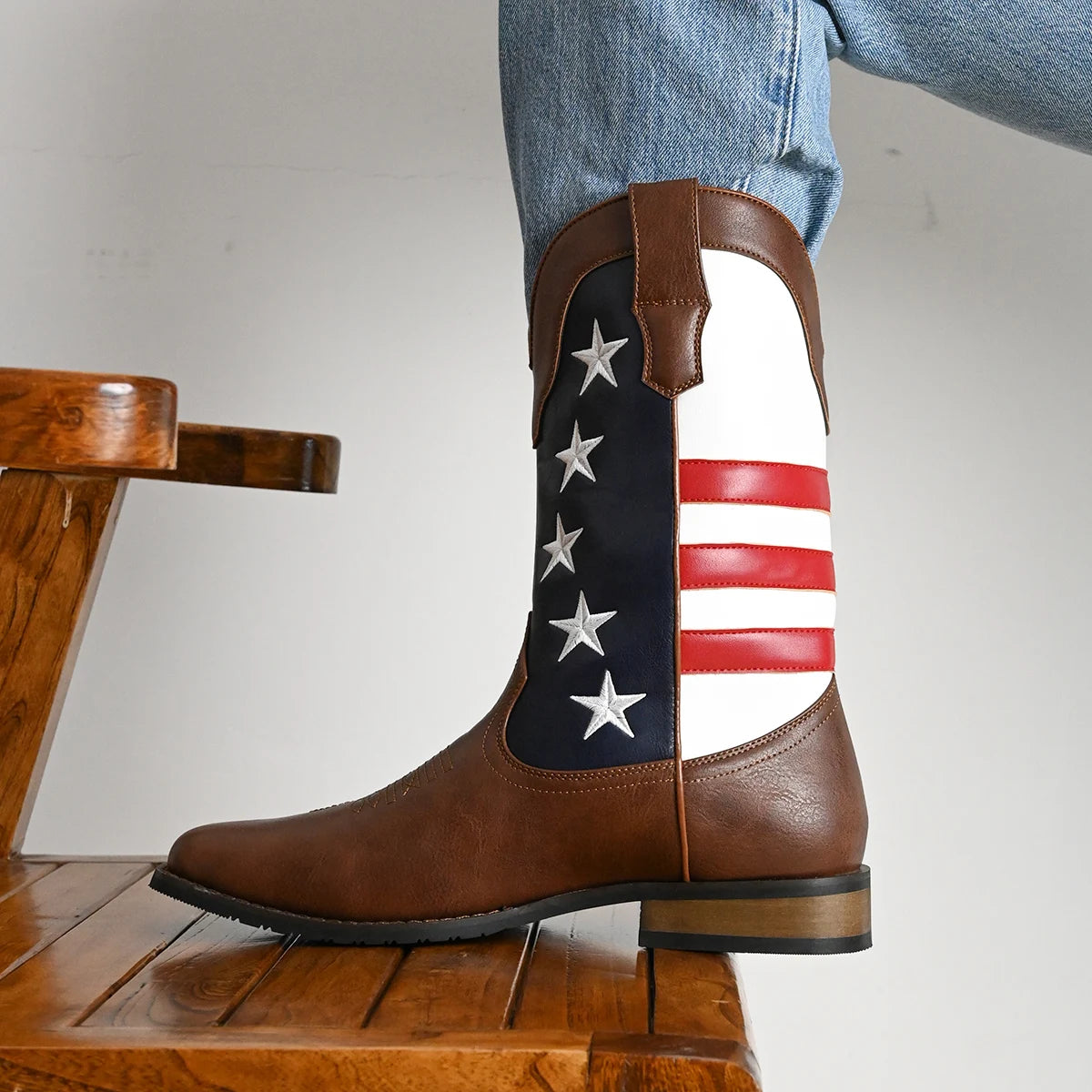 Men Western Cowboy Boots Slip On Durable Embroidered Design
