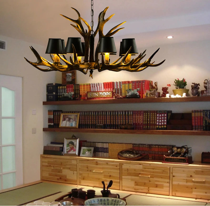 Deer Antler Lamp With Lampshade Resin Indoor Home Decor