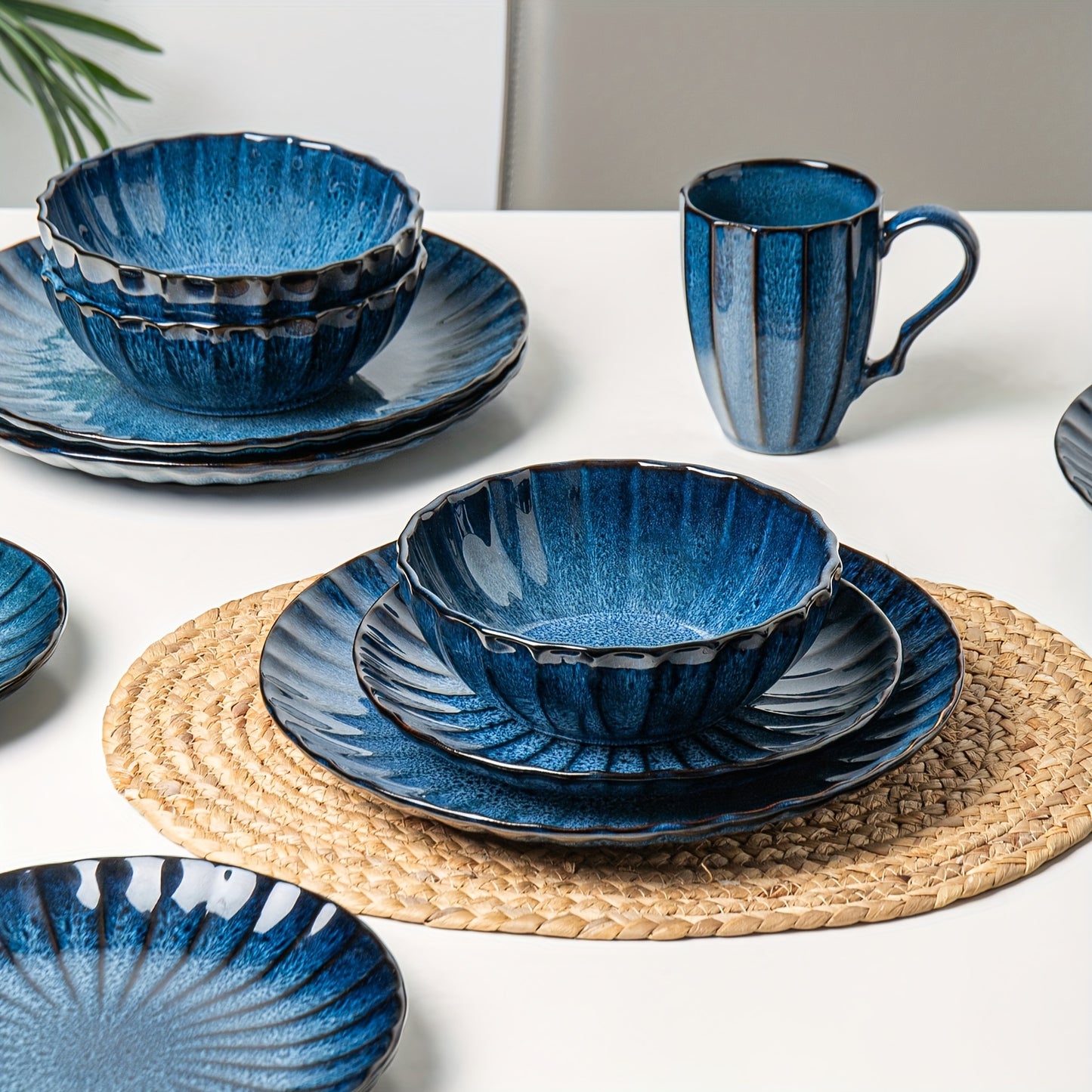 ALOFMO Starry Striped Ceramic Dinnerware Set for 4 People