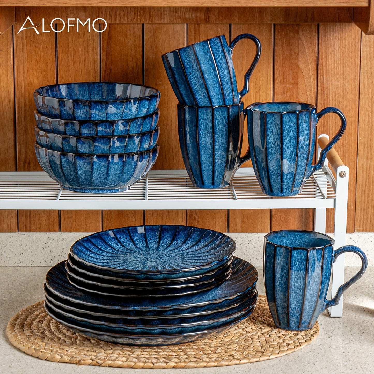 ALOFMO Starry Striped Ceramic Dinnerware Set for 4 People