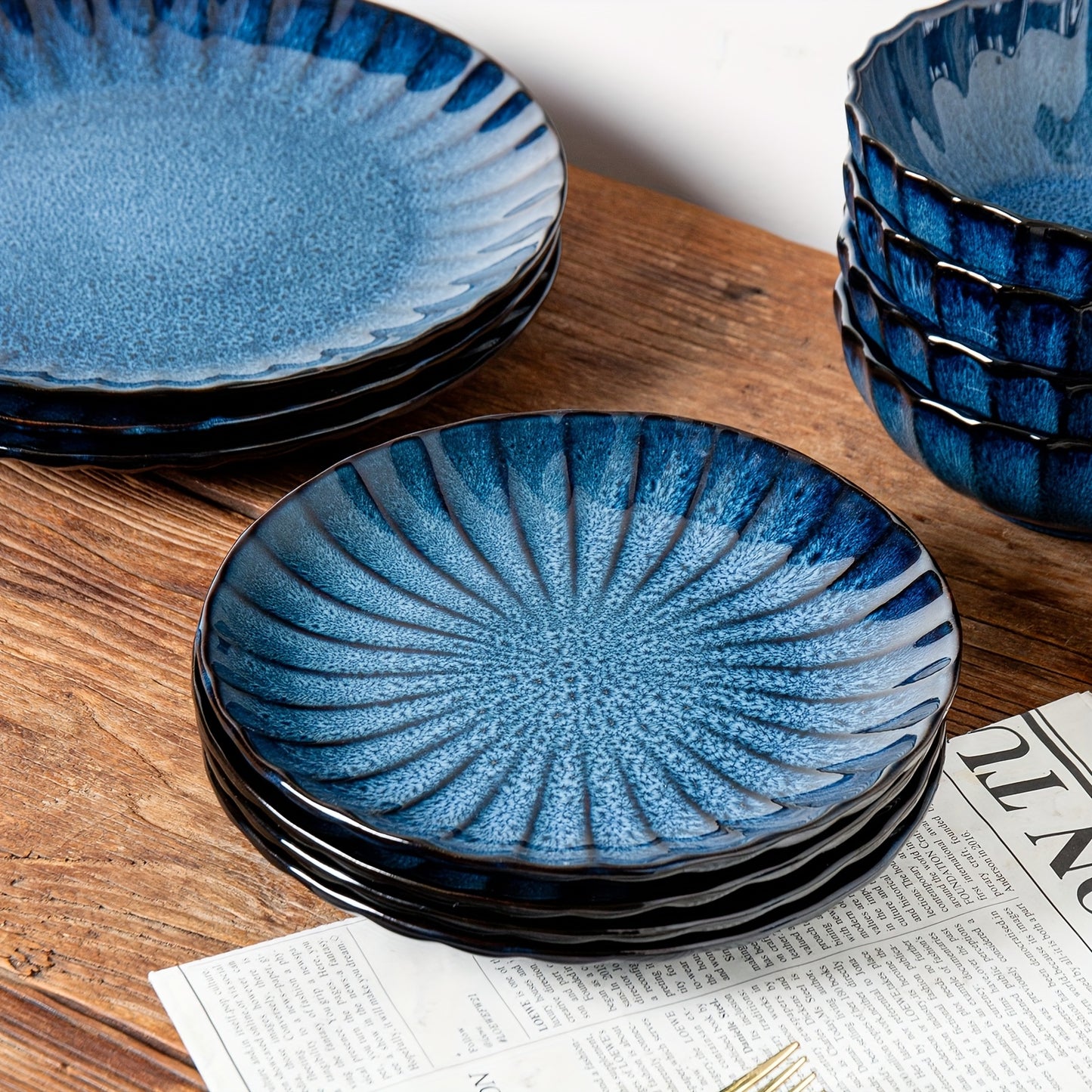 ALOFMO Starry Striped Ceramic Dinnerware Set for 4 People